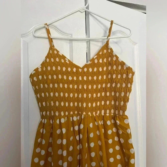 Kings Road Yellow Dress White Polka Dots Buttons Sz L - Picture 4 of 6
